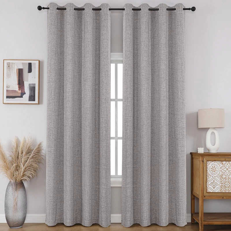 CUCRAF 100% Total Blackout Curtains 96 Length for Window Treatment, Faux Linen Thermal Insulated Grommet Drapes for Bedroom/Living Room, Set of 2 Curtain Panels(Light Grey, 52 x 96 inches)