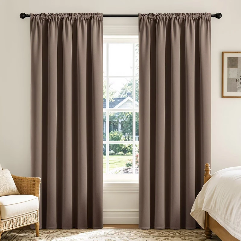 CUCRAF Blackout Curtains Room Darkening Window Curtain Panels, Rod Pocket Thermal Insulated Solid Drapes for Bedroom Living Room, Set of 2 Panels. 52 x 95 inch, Khaki