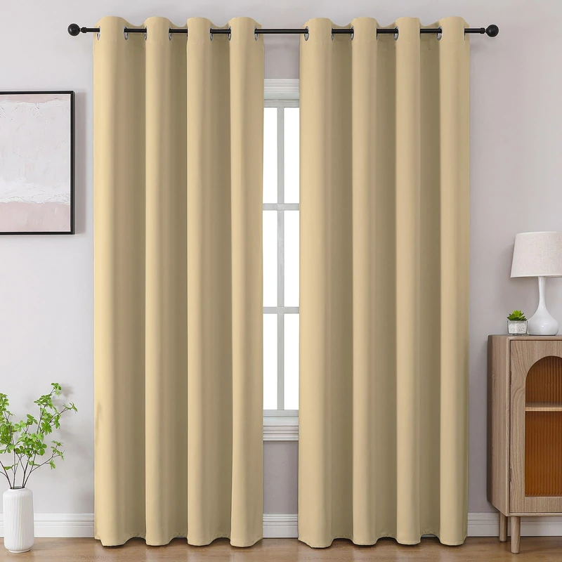 CUCRAF Beige Blackout Curtains 108 inch Length 2 Panels Set, Room Darkening Drapes for Living Room Bedroom, Thermal Insulated Light Blocking Grommet Window Curtain (W52 x L108 Inch)