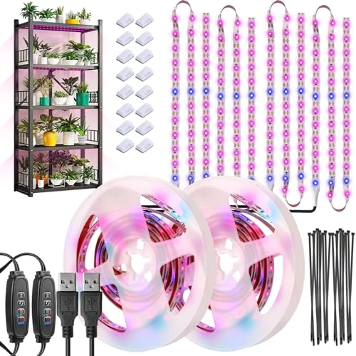 Grow Light Strip Waterproof Grow Lights for Indoor Plants Full Spectrum Plant Grow Lights Indoor USB with Auto ON/Off Timer Pink Blue 120LEDs Grow Lamp for Plant Light for Indoor Plants (2PACK)