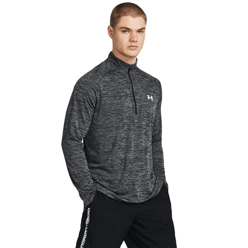 Under Armour - Mens Tech Textured 1/2 Zip T Shirt, Color Black/White (001), Size: X-Small
