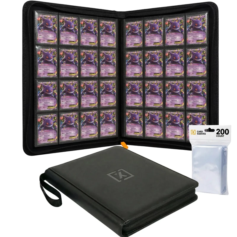 X PRO 1000+ Card Binder | 16 Pocket Card Binder | Comes with 200 Card Sleeves | Compatible with TCG, Sports, MTG & More - Ringless Trading Card Binder | Card Binder 1000 Pockets | TCG Binder