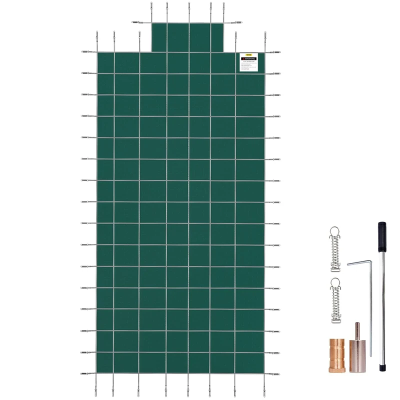 VEVOR Safety Cover for Inground Pools 20x40ft Green Mesh with Central End Steps 1.2x2.4m Solid Safety Cover for Winter Pool, Sun Resistant Wind Resistant