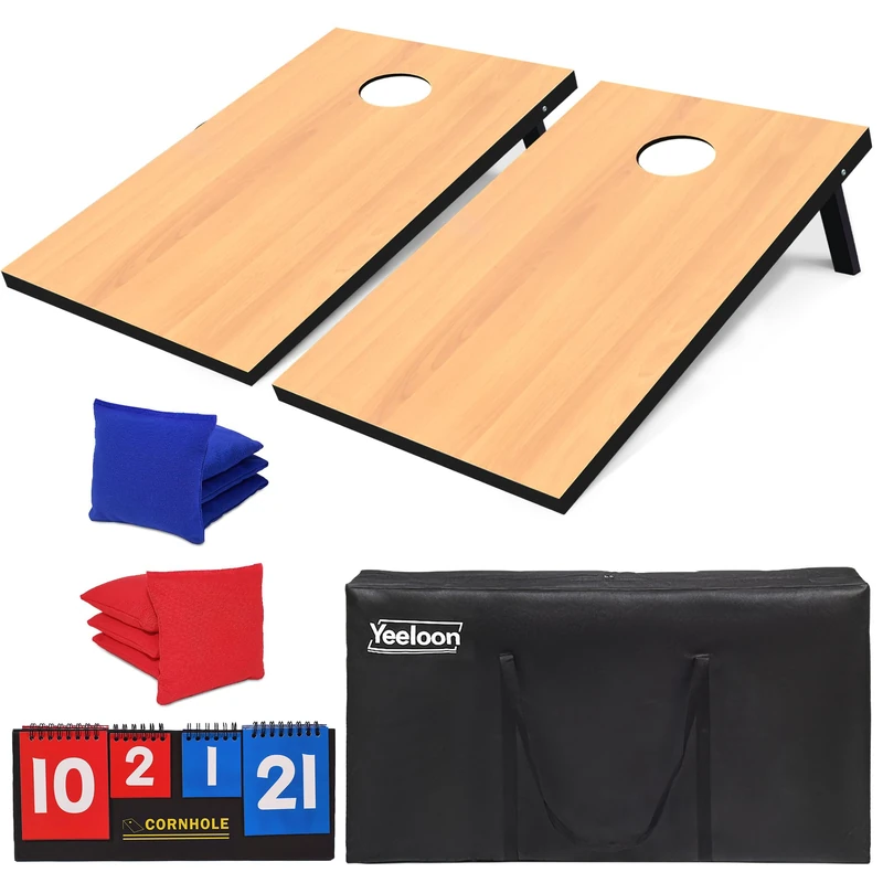 Cornhole Set, Tailgate Size Cornhole Boards with 8 Bean Bags and Carrying Case, 3 ft x 2 ft Corn Hole Outdoor Game Toss Board for Adults Outside Activities (Natural) - Image 1