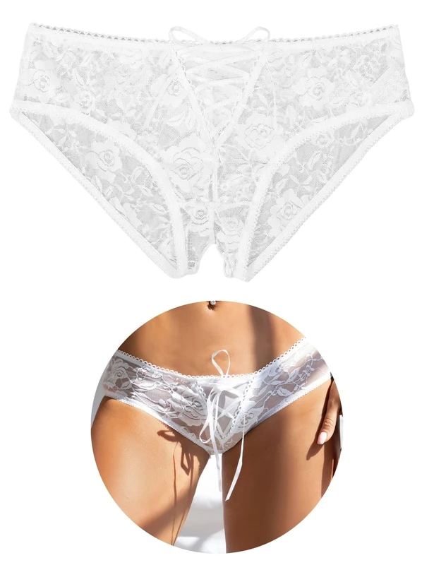 ohyeahlady Thongs for Women Sexy Panties Plus Size Sheer Lace Underwear Soft Stretchy French Knickers Low Rise Brazilian Knickers Underpants Lace Up Bikini Briefs 1 Pack White Size 16 18 - Image 1