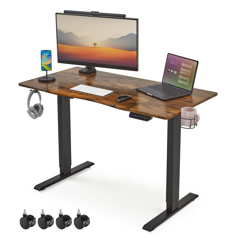 Mondeer Electric Standing Desk 120x60cm Sit Stand up Desk Height Adjustable with 3 Memory Setting and USB Charging Home Office, Rustic Brown