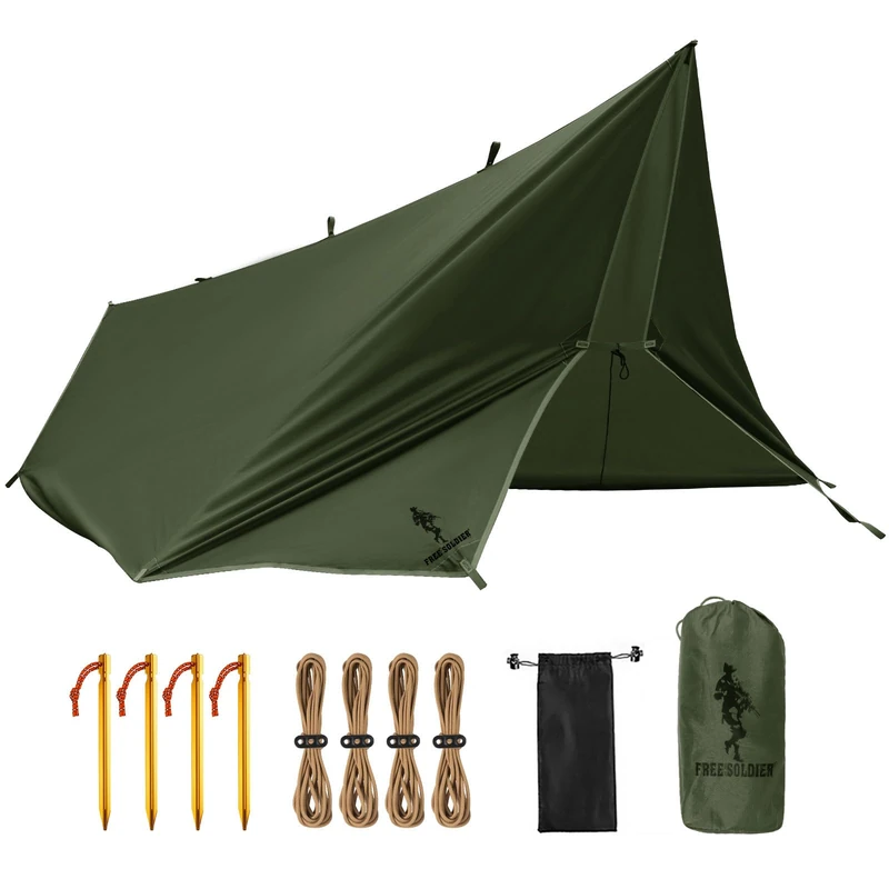 FREE SOLDIER Tarp Waterproof 3 x 3.2 m Ultralight Tarp Tent Tarpaulin UV Protection Camping Awning Tent Outdoor Large for Camping, Hiking, Outdoor Activities (Military Green)