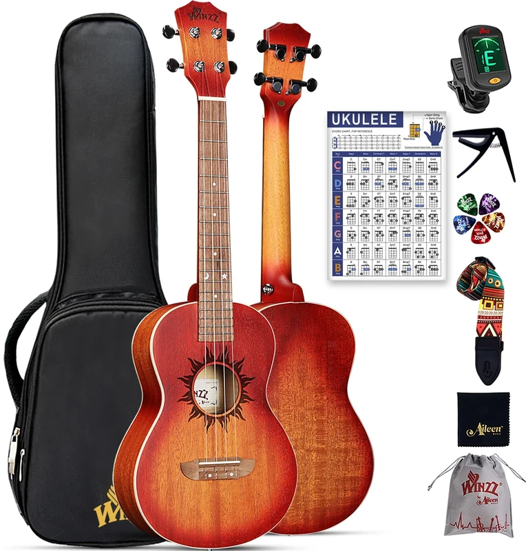 Winzz Tenor Ukulele for Adults Beginners, 26 Inch Mahogany Wood, Beginner Set, Unique Gift (Carbon Strings, Matte Sunburst)