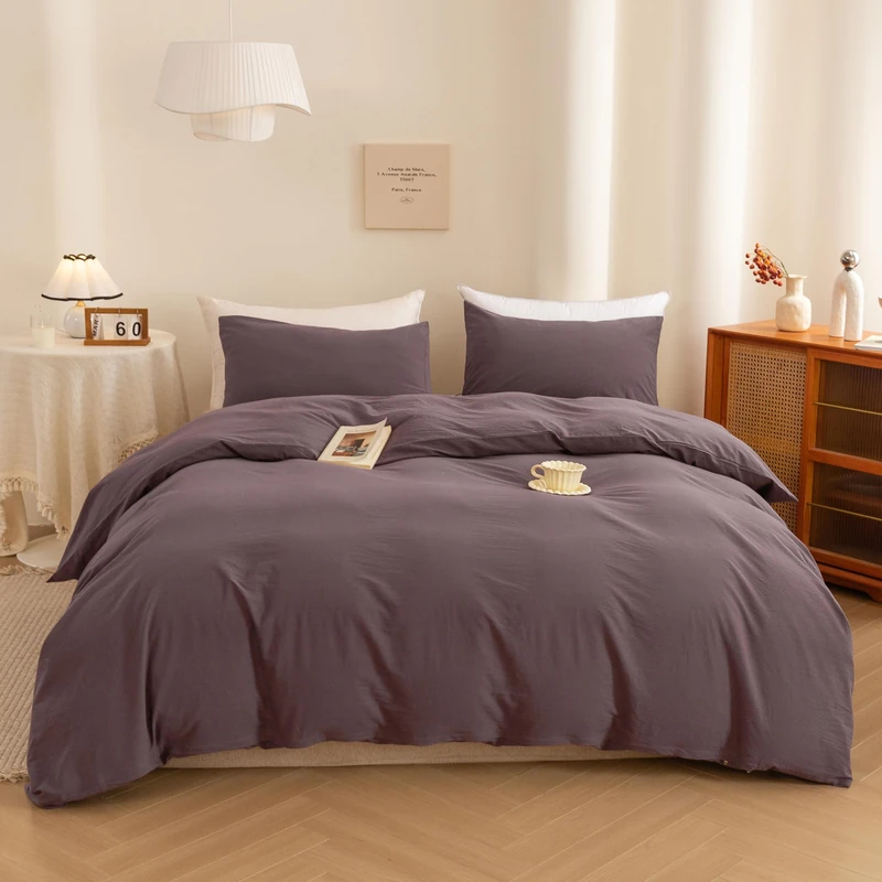 ECOCOTT Purple Duvet Cover Super Queen Size - 100% Washed Cotton Durable Soft Comfy Duvet Cover Set, 3 Pieces Duvet Cover with Zipper Closure (Purple, 98''x90'')