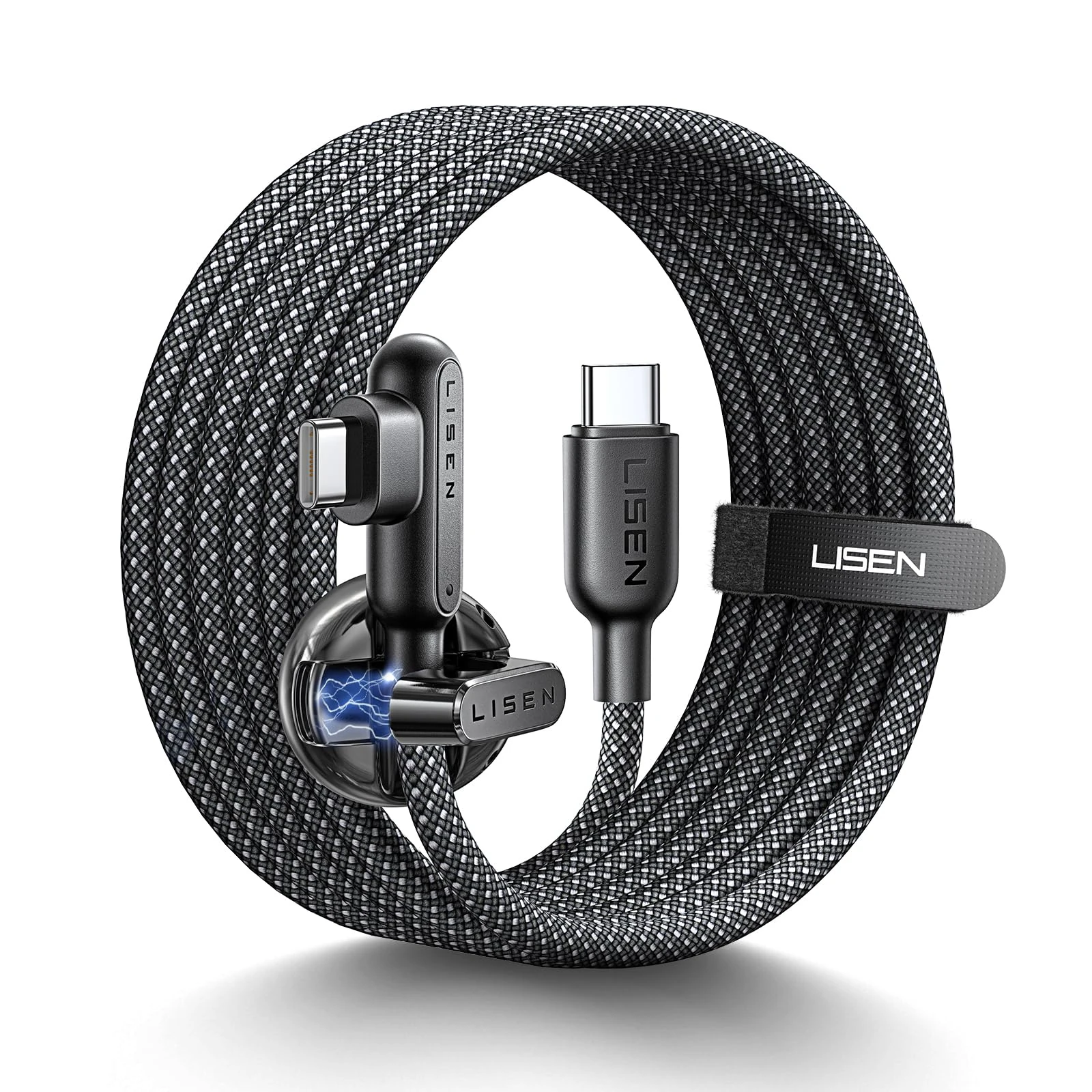 LISEN 240W USB C to USB C Cable [2Pack/6.6ft, 2 Cable Clips] Right Angle Type C Charger Fast Charging for MacBook Pro/Air, HP, Dell, iPad Air 5, iPhone 16 15 Pro Max, Galaxy S25, Compatible 100W/60W