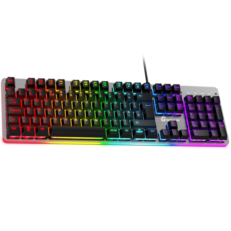 GEODMAER RGB Backlit Gaming Keyboard, 104 Keys Wired Gaming Keyboard, 8-Zone RGB Illumination, Metal Top Cover, Programmable Macro Full Size Gaming Keyboard for PC Laptop Mac Xbox