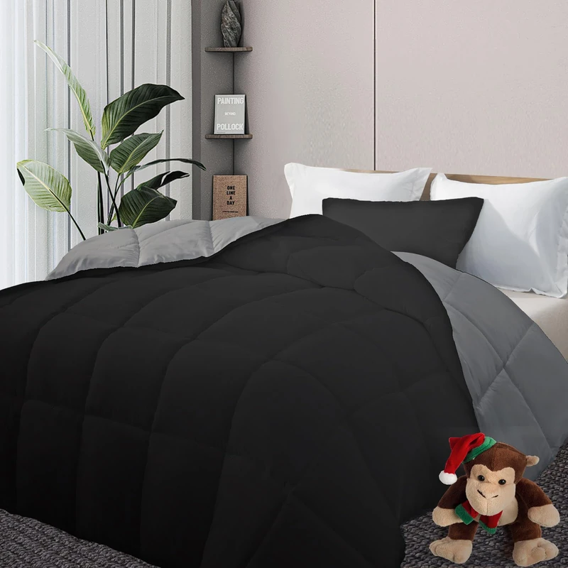 DOWNCOOL Comforter Oversize King Size,Reversible Duvet Insert,Black/Grey