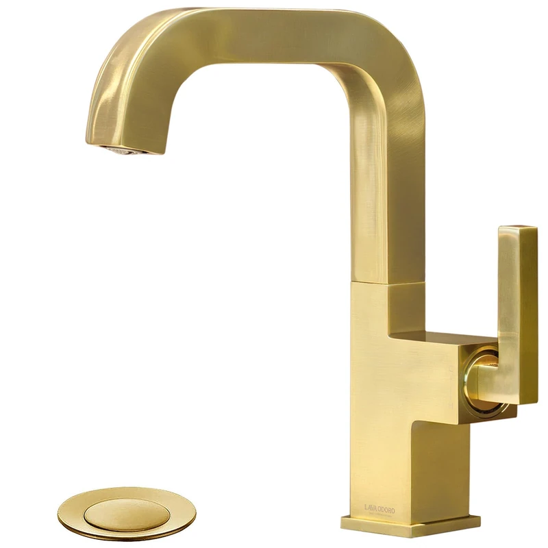 Lava Odoro Gold Bathroom Faucet Single Handle, Brushed Gold Faucet for Bathroom Sink 1 or 3 Hole Soild Brass with Drain Assembly Deck Plate Included, BF204-SG