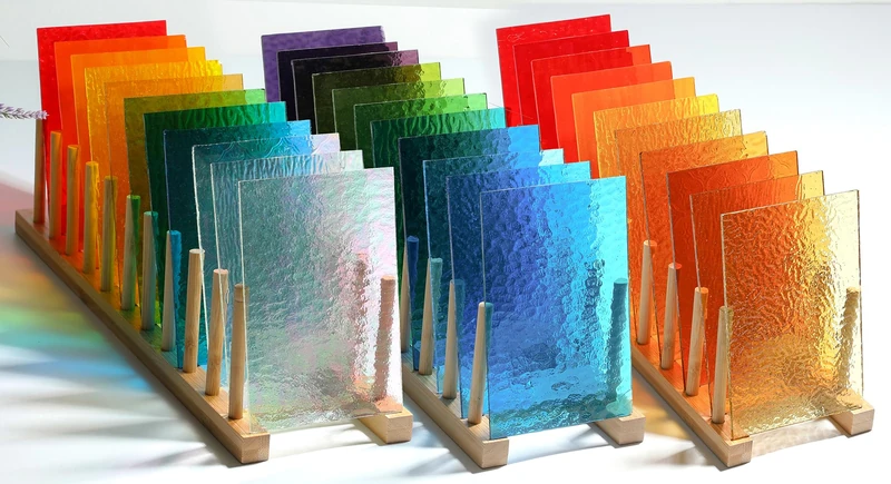 Lanyani 26 Sheets Transparent Stained Glass Sheets Packs for Art Crafts, Textured Bright Color Variety Translucent Cathedral Art Glass Sheets for Mosaic Glass DIY Projects, 4x6 inches