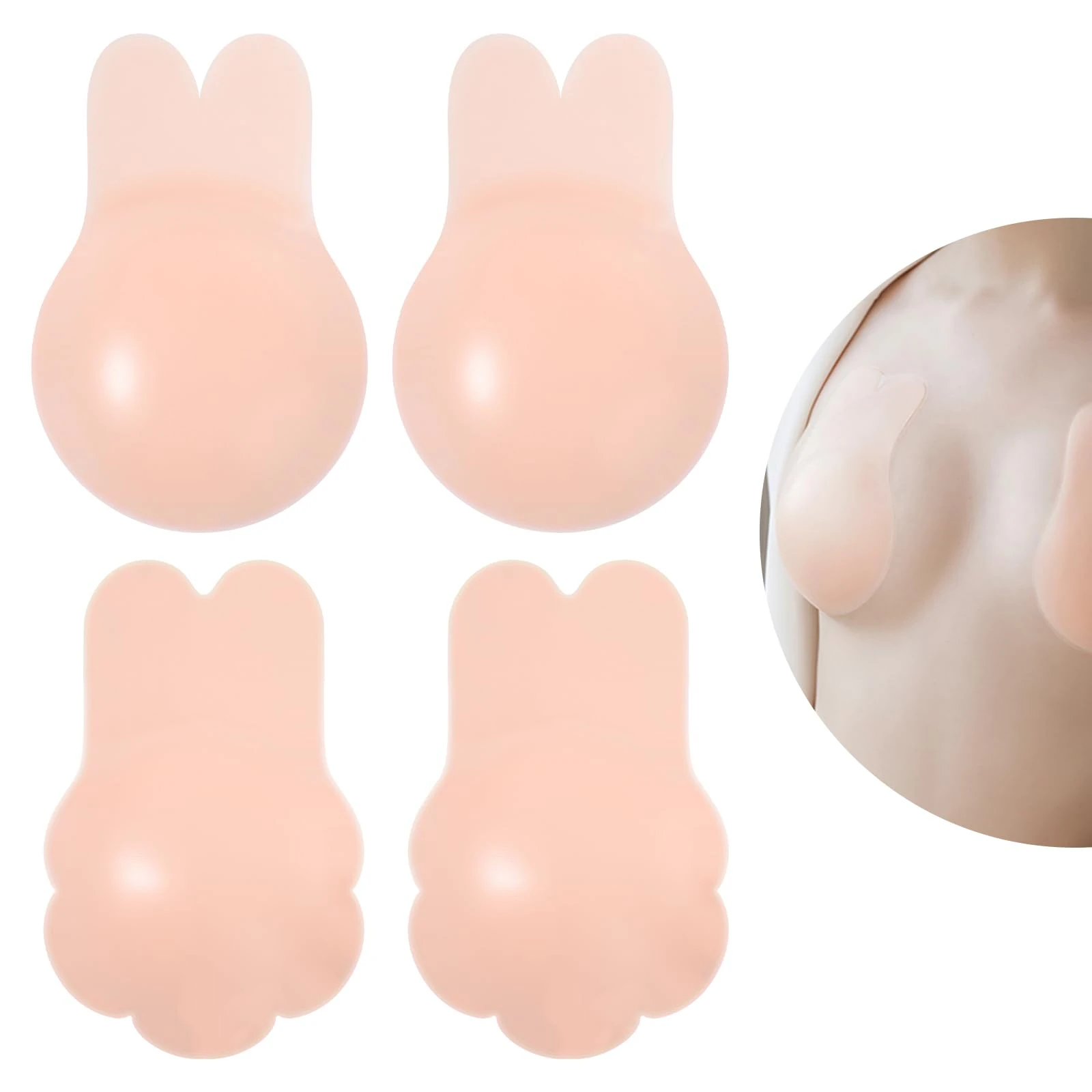 Bra Pasties Nipple Covers with Lift - 2 Pairs Sticky Push Up Invisible Adhesive Bras, Strapless Backless Dress Silicone Bra Pasties Nipple Covers for Women Beige
