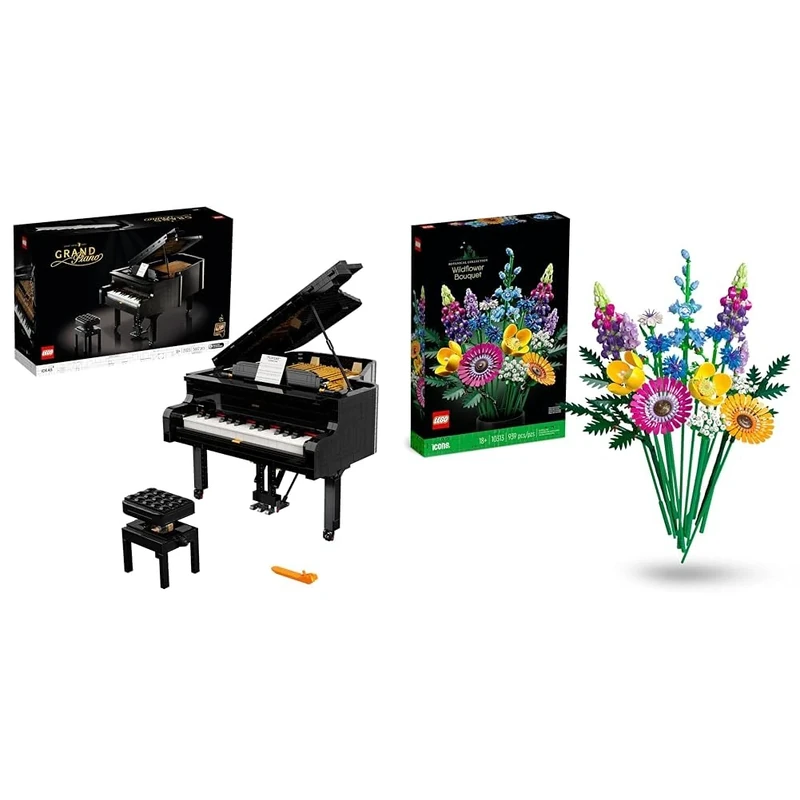 LEGO 21323 Ideas Grand Piano Model Building Set for Adults, Collectible Home Décor Kit & 10313 Icons Wildflower Bouquet Set, Artificial Flowers with Poppies and Lavender