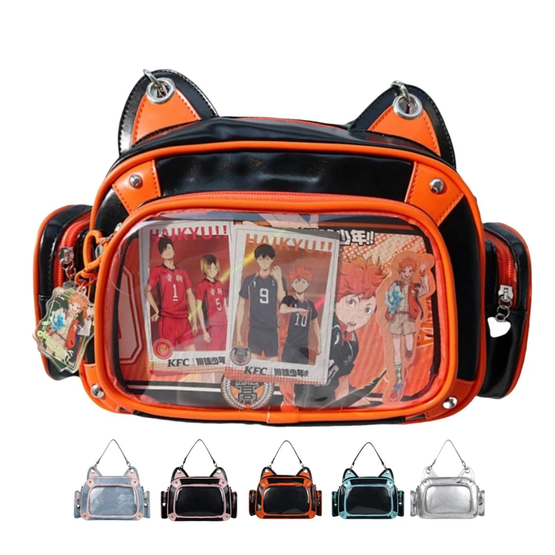 Vobomo Cat Ita Bag Pin Display Backpack for School Preppy Backpack for Girls Ita Crossbody with Insert Shoulder Bag, Orange-black, 14.17 x 9.45 x 5.9 inches, Kawaii