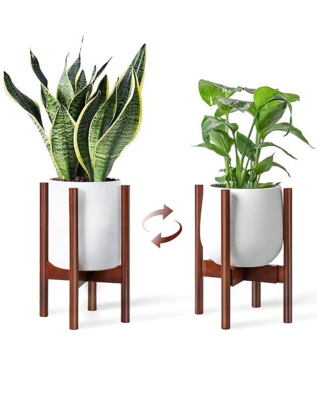 Bamworld Adjustable Plant Stand Indoor, Bamboo Plant Holder 8 to 12 Inches, Small Corner Planter Stand for Indoor Plants, Single Floor Plant Stand for Living Room Balcony Bedroom(Reddish Brown)