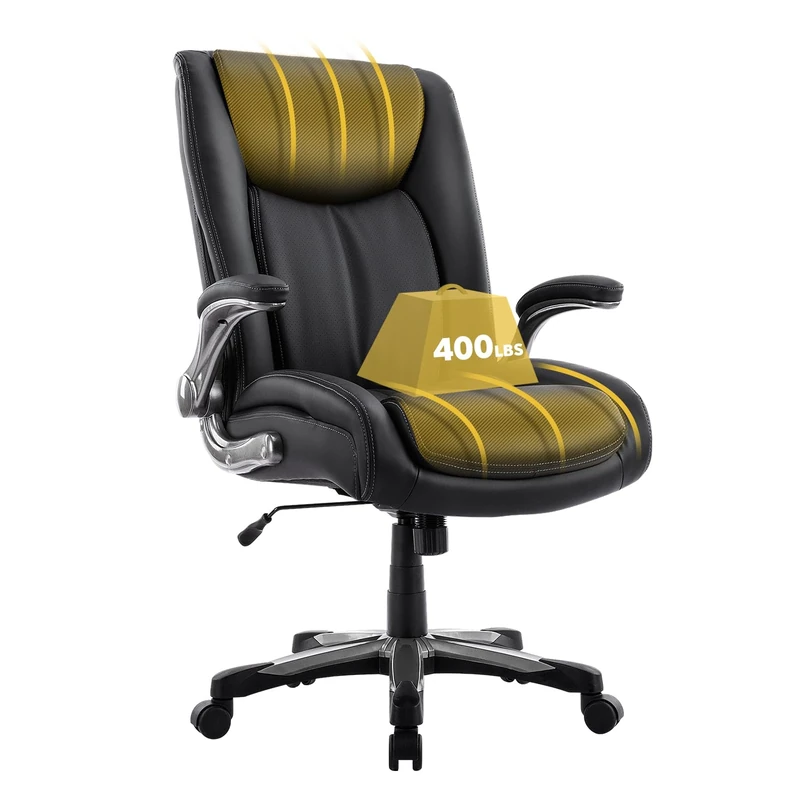 COLAMY Big and Tall Office Chair 400lbs, Large Heavy Duty High Back Executive Computer Office Desk Chair Flip-up Arms Wide Thick Seat for Home Office (Black)