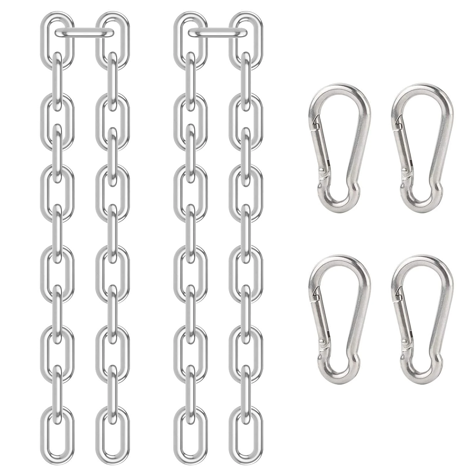 DesertBoy 2Pcs Stainless Steel Chain Heavy Duty M4 Hanging Chair Chain (0.6M/23.7Inch) with M6 Carabiners Swing Chain for Hanging Sandbags, Hanging Chairs, Yoga Training, etc.
