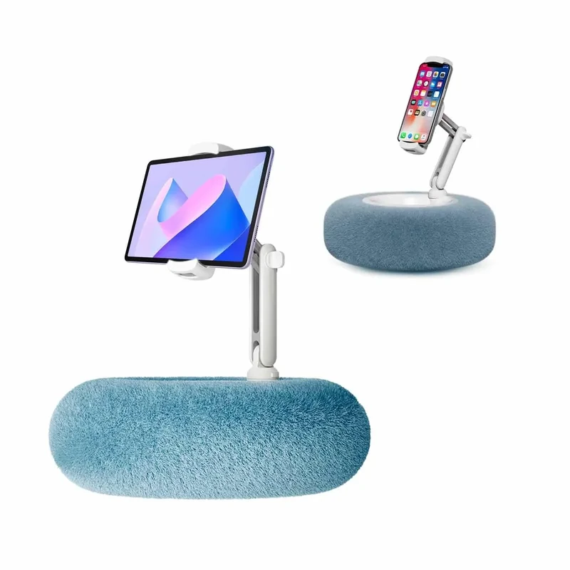 Duvetset Tablet Stand with Pillow, Kindle Holder, Compatible with 4.7"-13" Phone/Tablet, iPad, iPhone, Google, Kindle, 360°Adjustable Phone Holder for Bed with Soft Plush Fabric, Detachable Bowl