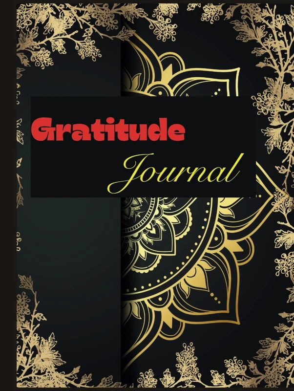 Daily Gratitude Journal- Black and Gold Design (8.25" x 11" 400pages) | Hardback Cover With Prompts- Morning & Night Reflection.