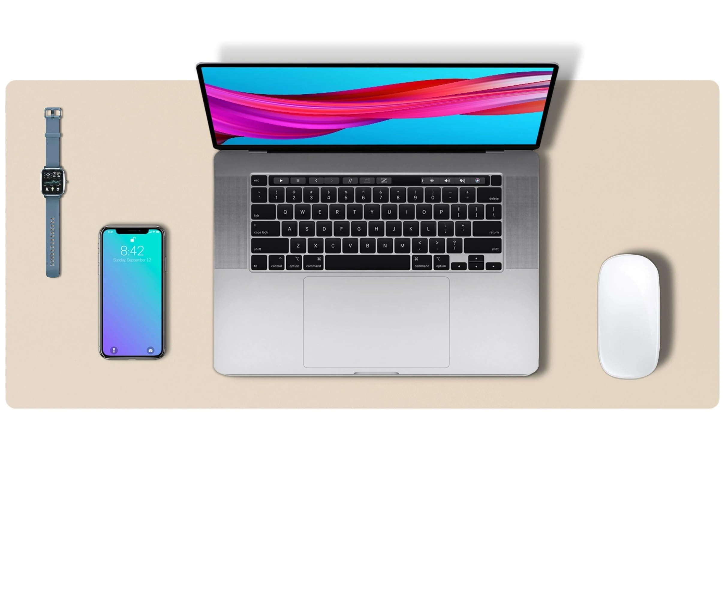 Aothia PU Leather Desk Pad, Large Mouse and Keyboard Mat for Laptop and Desktop, Protector and Blotter (60x35cm, Beige)