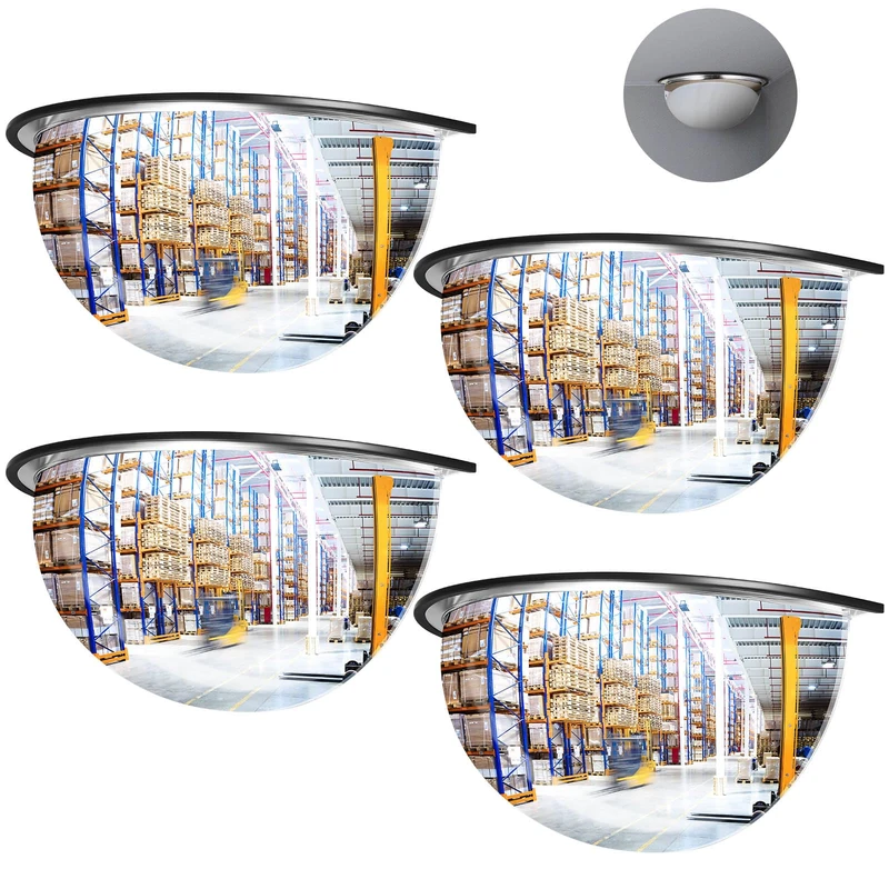 Kanayu Corner Mirror Blindspot for Wall Safety Security Acrylic Half Dome Mirror Convex Mirror Indoor for Ceiling Driveway Outdoor Hallway Warehouse Office Side View, 18"Diameter(4 Pieces)