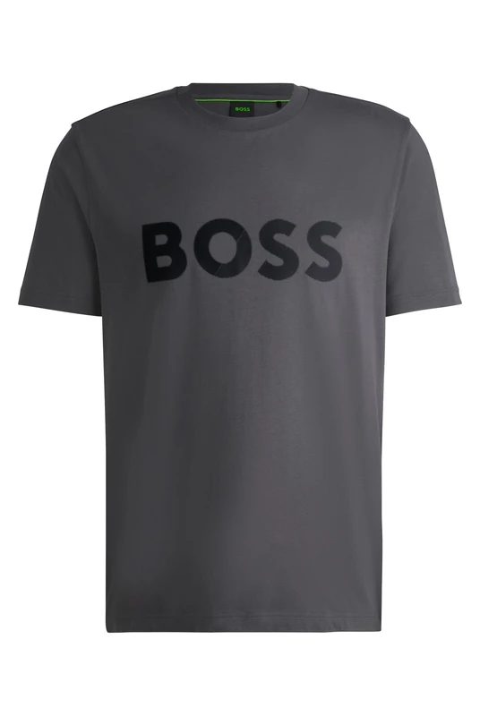 BOSS Men's T-Shirt Tape Logo Cotton Jersey T-Shirt with Large Logo, Dark Grey27, 3XL