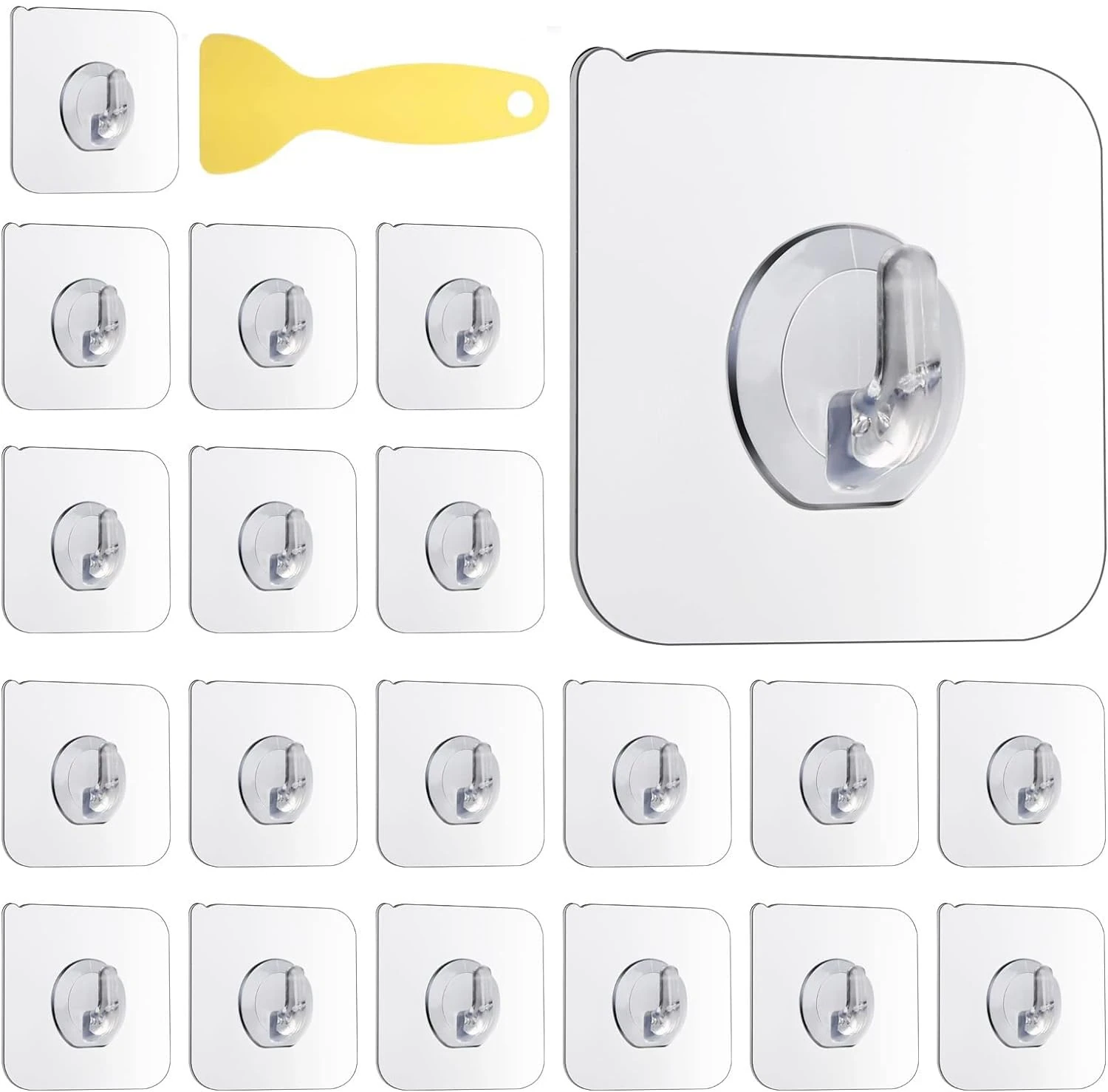 XWCHASA 20Pcs Self Adhesive Hooks, Magic Hooks Transparent Stick on Hooks Plastic Strong Stick Back Invisible Wall Hooks for Christmas Bathroom Kitchen Towel Coat Cloth Key