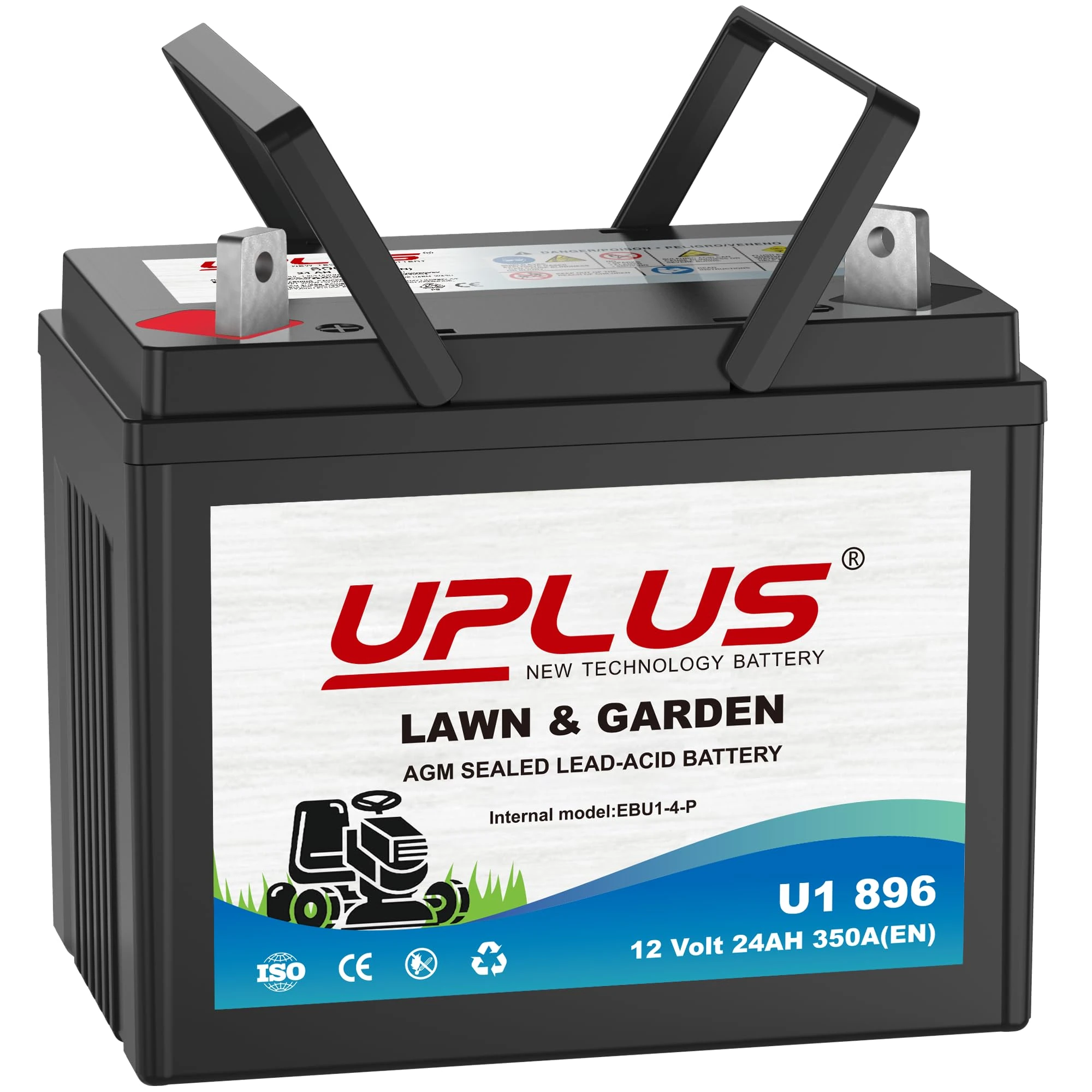 UPLUS 896 U1 Riding Lawn Mower Battery, 12V 350CCA Garden Tractors Maintenance Free Agm Batteries Fit for John Deere/Countax/Cub Cadet/MTD/Hayter Terminal:+,-
