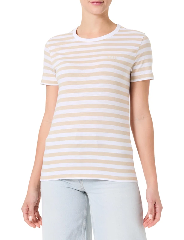 BOSS Women's C_esla_Striped T-Shirt, Open Beige287, L