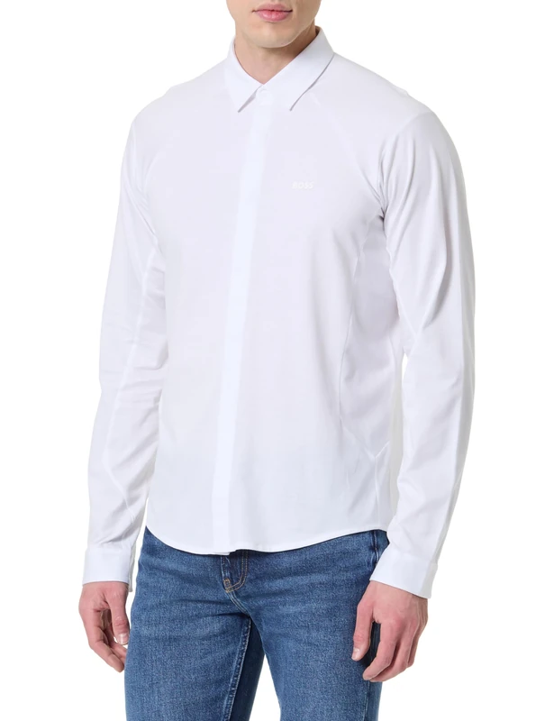 BOSS Men's B EXCURSE Regular Fit Knitted Cotton Pique Shirt, White100, S