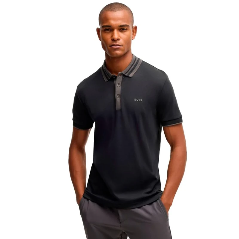 BOSS Men's Paule Tape Polo, Black 1, L - Image 1