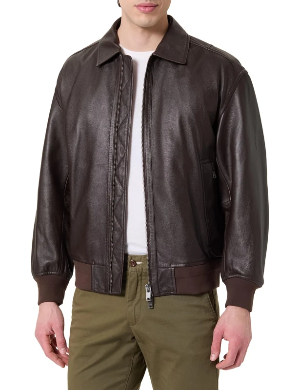 BOSS Men's Joloco Leather Jacket, Open Brown241, 48