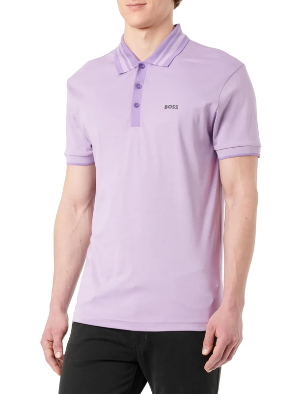 BOSS Men's Paule Tape Polo Shirt, Light/Pastel Purple536, L - Image 1
