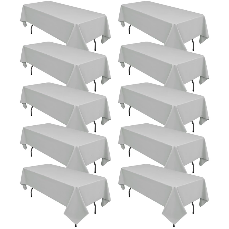 10 Pack Light Grey Tablecloths for 6ft Rectangle Tables 60 x 102 Inch - Polyester Table Cover Stain and Wrinkle Resistant Washable Fabric Table Clothes for Wedding Party Banquet Reception Restaurant