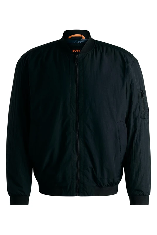 BOSS Mens Olmec Water-Repellent Bomber Jacket with Logo Badge Black