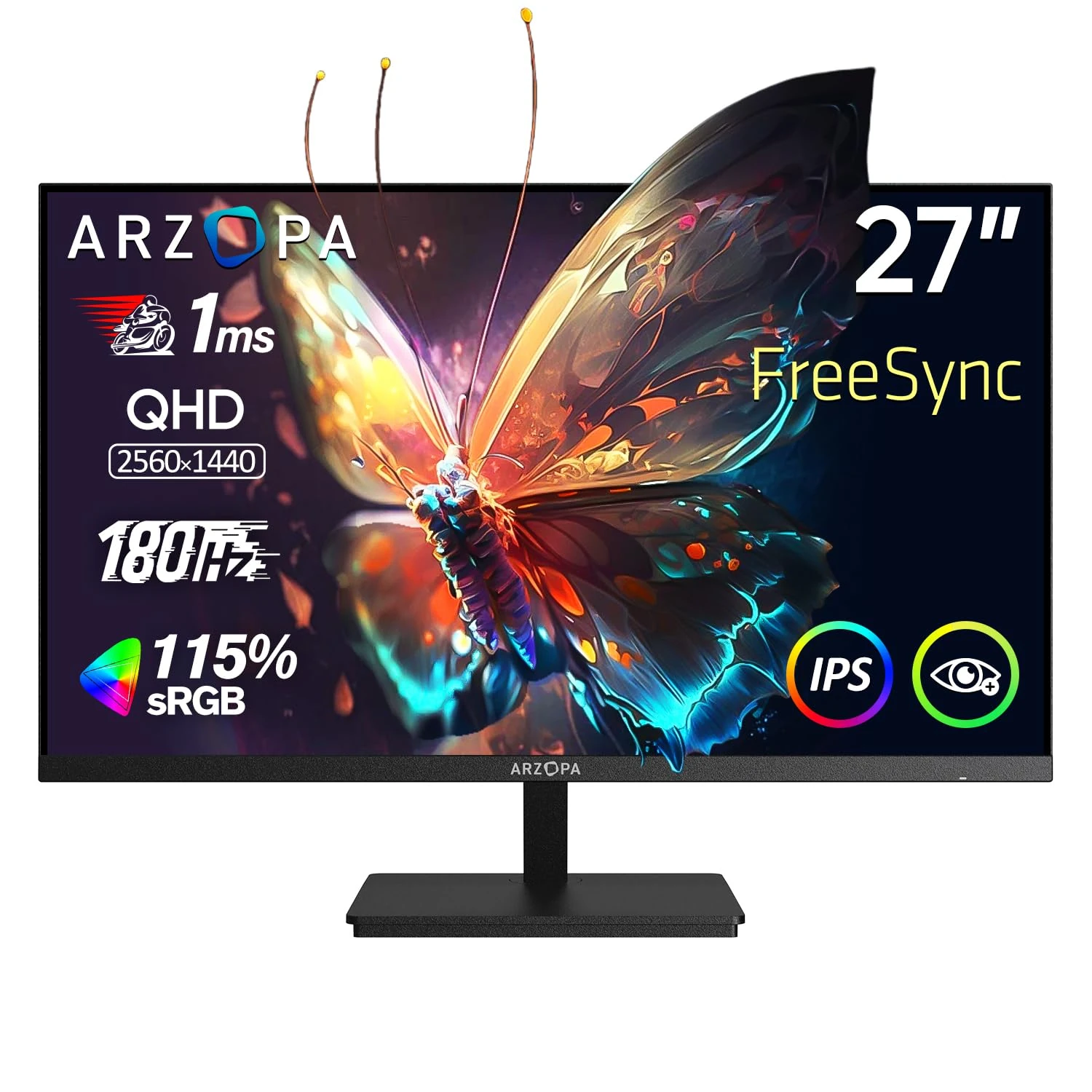 ARZOPA 27 Inch Gaming Monitor 180Hz 2K QHD 2560x1440 Fast IPS Computer PC Monitor 115% sRGB G-SYNC & FreeSync 1ms Response, Eye Care, VESA Wall Mountable, 1x Display Port 1.4, 1x HDMI 2.0, TYPE-C