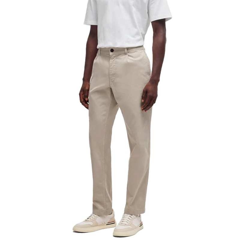 BOSS Mens Chino-Pleated Pleat-Front Chinos in Stretch-Cotton Dobby
