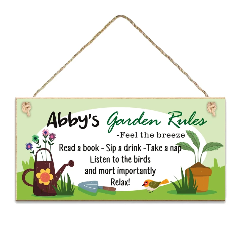 Personalised Garden Signs Custom Wooden Garden Signs Plaques for Outside Welcome Sign Gifts Yard Signs Hanging Wall Plaque Garden Rules Door Sign Home Decor(Design 4)