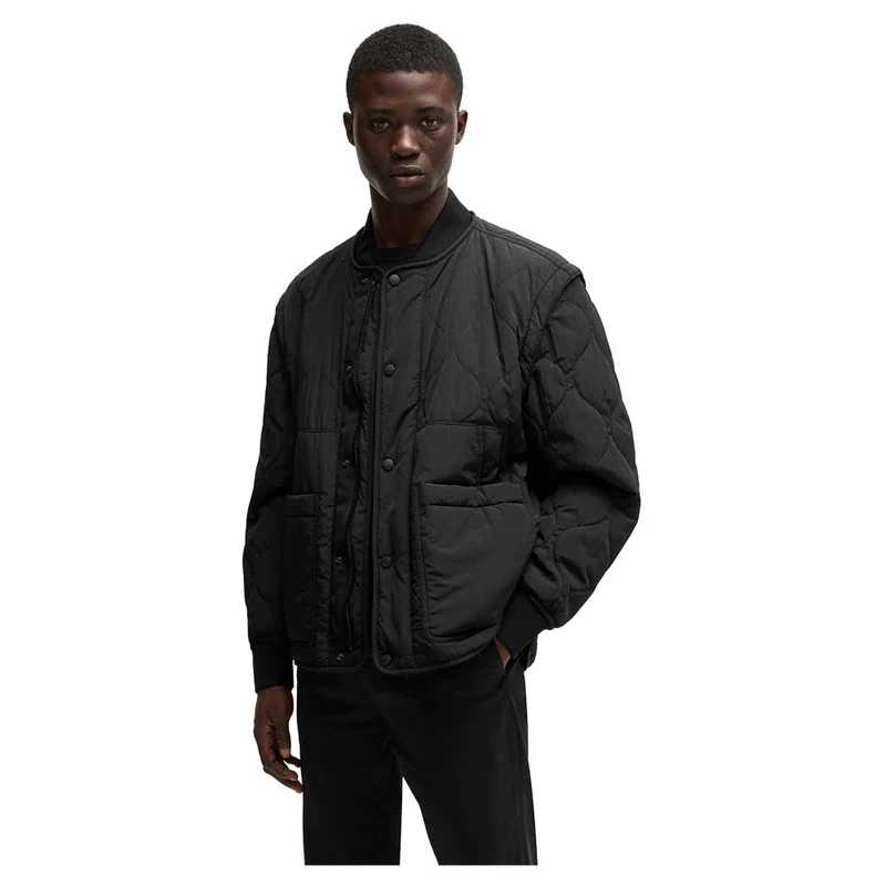 BOSS Mens Omore Water-Repellent Jacket in Crinkle-Textured Fabric Black