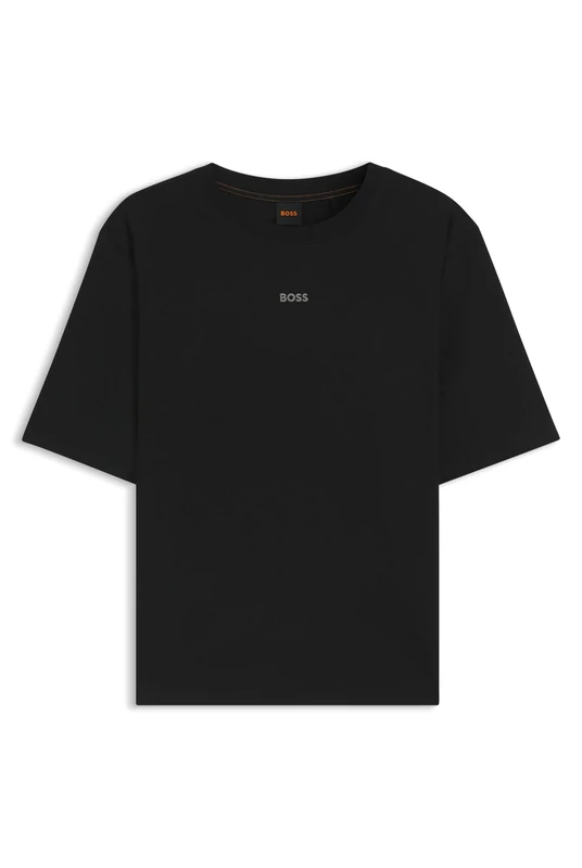 BOSS Oversized T-Shirt Aus Baumwoll-Jersey Mit Schaumdruck-Logo Black