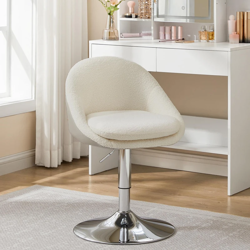 VASAGLE Adjustable Dressing Chair, Office Chair, Swivel Stool with Backrest, Steel, for Counter, Home Office, Dressing Table, Dining Room, Cream White and Silver Grey LJB100W88 - Image 1
