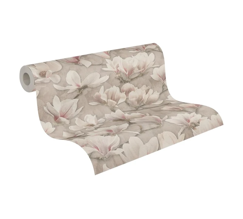 A.S. Création Non-Woven Wallpaper Floral in Brown Pink White - Modern Flower Wallpaper 396101-10.05 m x 0.53 m - High-Quality Wall Wallpaper Magnolia - Made in Germany