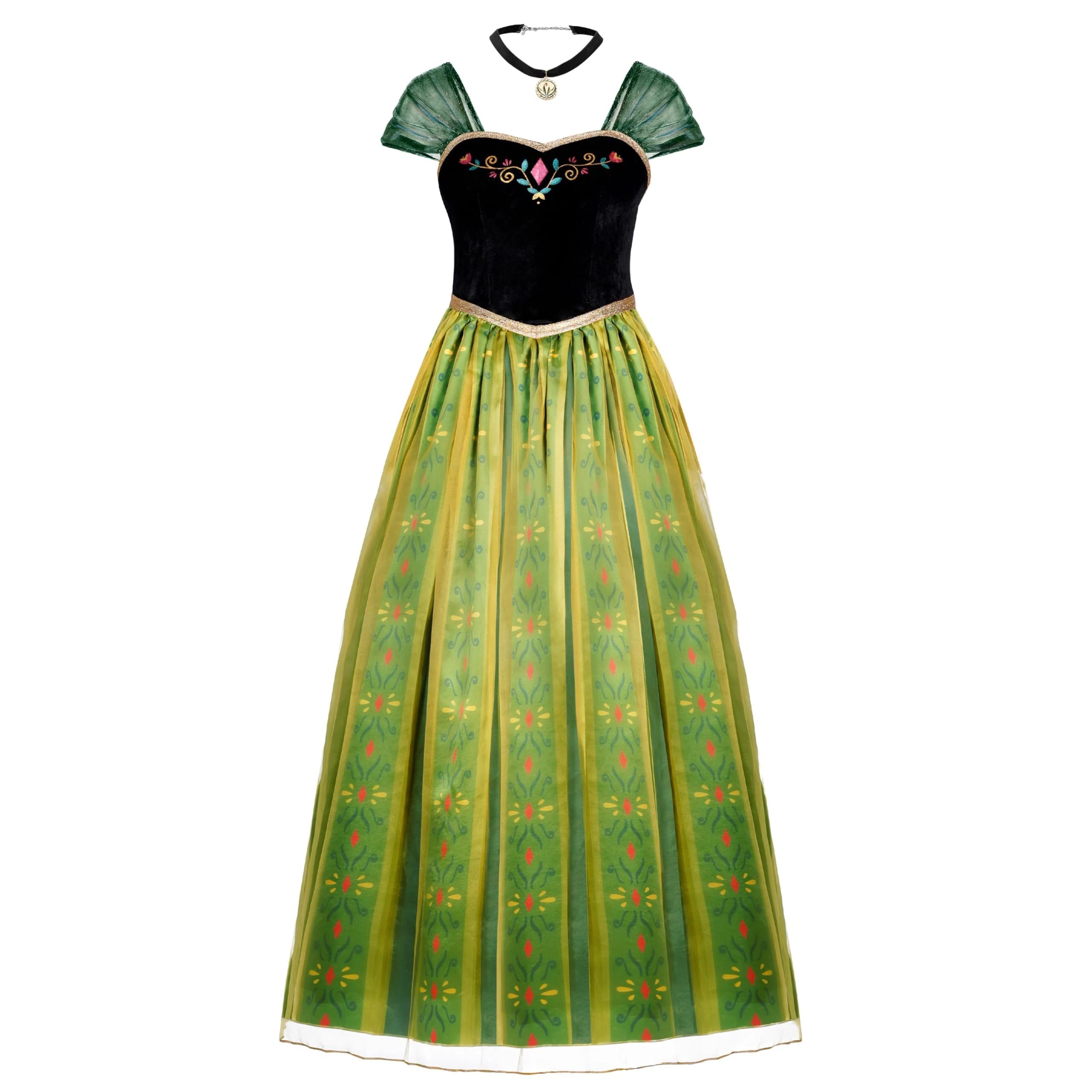 Spooktacular Creations Women Adult Princess Costume, Green Dress Fairy with Necklace for Halloween Costume Role Play-M