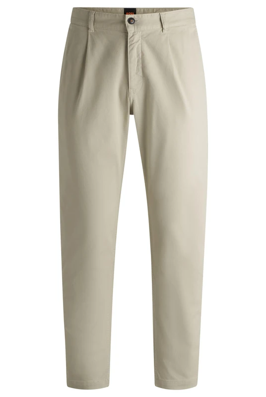 BOSS Men's Stretch Cotton Pleated Chino with Dobby Structure and Pleats, Light beige271., 48W x 30L