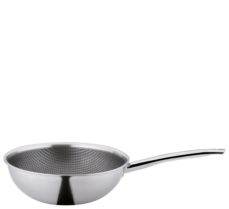Spring Vulcano Cut Resist Pure Wok Pan, Diameter 28 cm, Stainless Steel, Non-Stick Coating, 100% PFAS Free, Suitable for Induction Cookers, 5-Layer Multilayer Material, Scratch-Resistant, Oven Solid