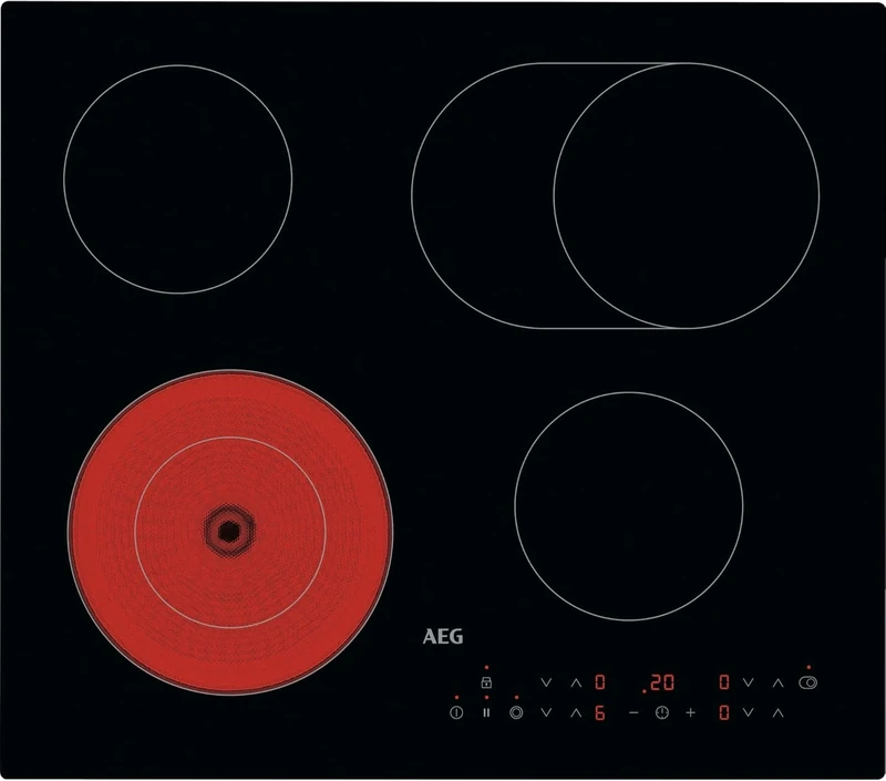 AEG 3000 Series Radiant Hob, Ceramic Hob, HRX64360C, 4 Cooking Zones, 60cm, Touch Control, Gas on Glass, Residual Heat Indicators, Built-in Hob, Black