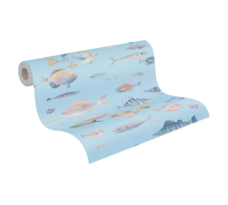 A.S. Création Non-Woven Wallpaper with Fish in Turquoise Colourful Pink - High-Quality Wallpaper Animals 396962 - Wall Wallpaper for Living Room Study - 10.05 m x 0.53 m - Made in Germany - Image 1